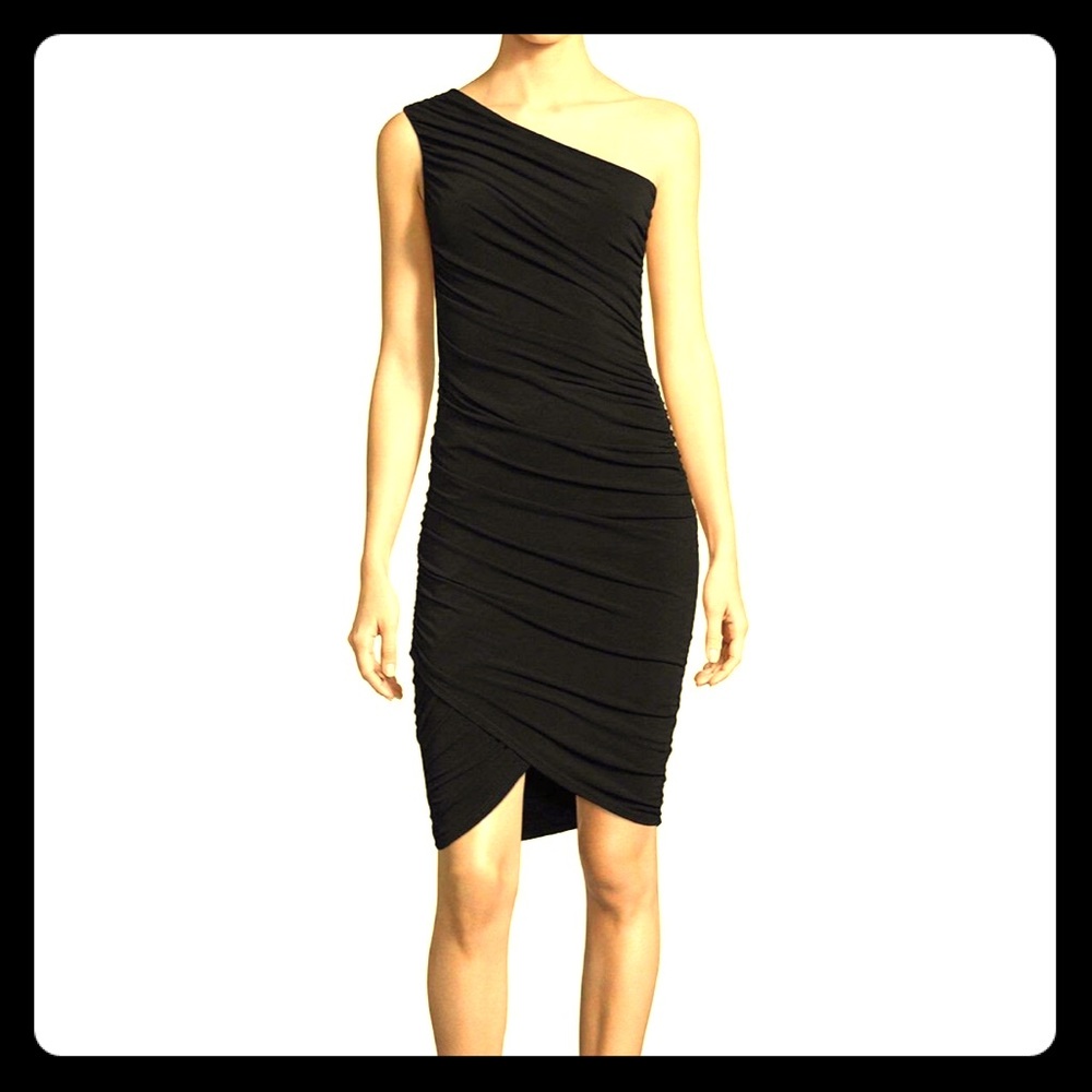 Alice and Olivia one shoulder black minidress